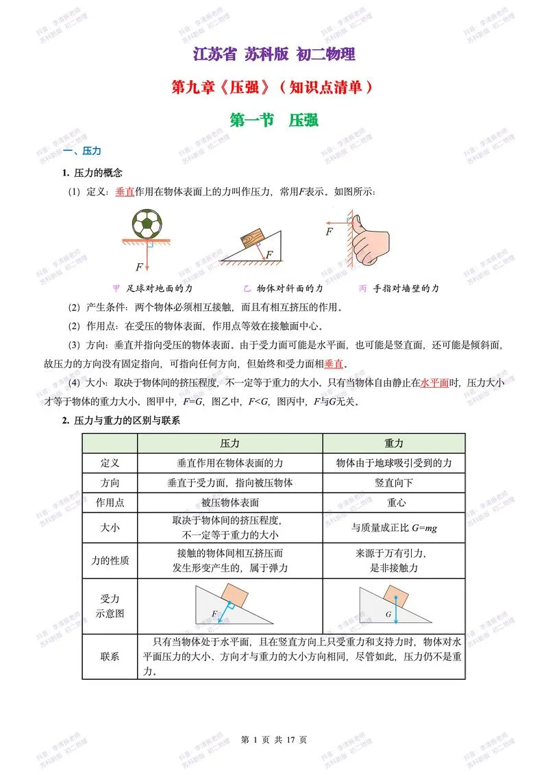 初二物理压力压强公式-初二物理压强公式