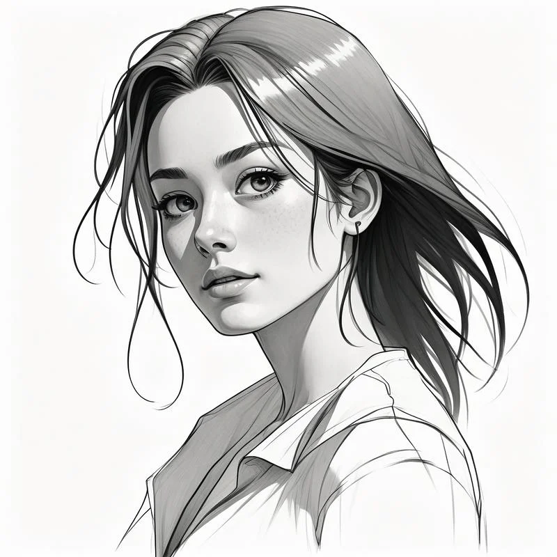 qq头像女生黑白素描_1