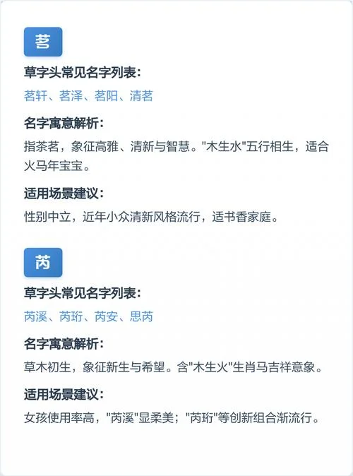 草字头适合起名字的字-草字头起名优选字