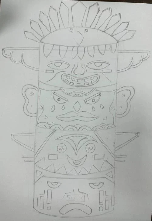 中国图腾柱简笔画幼儿_2