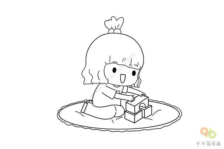 宝宝摆积木简笔画_1