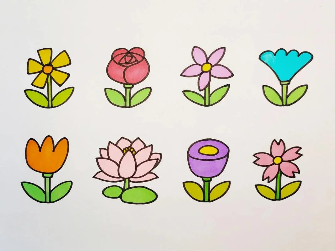 小花简笔画图片彩色_2
