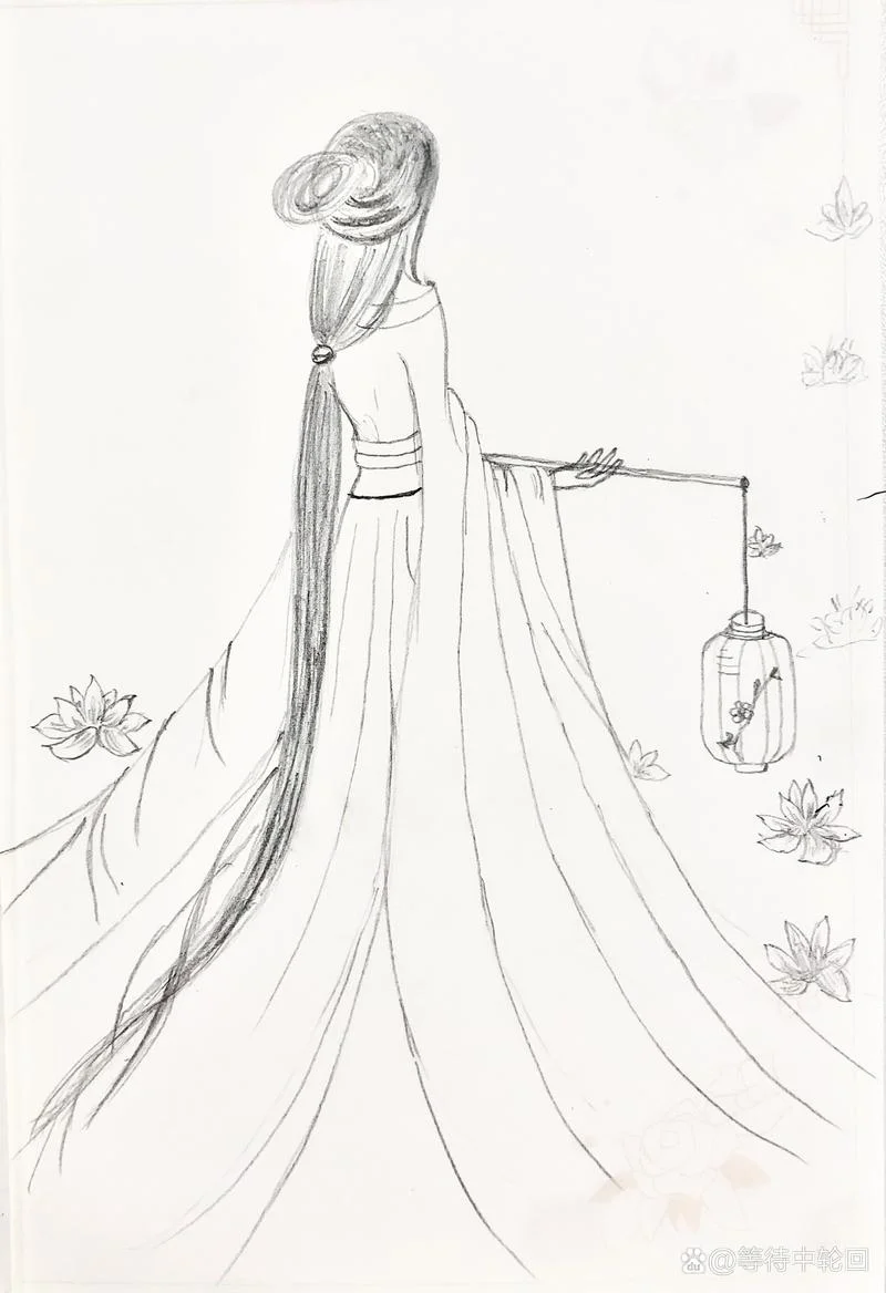 古代美女背影简笔画_1