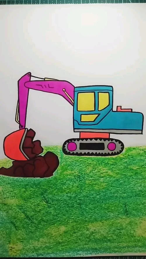 简笔画挖土机车的画法_1
