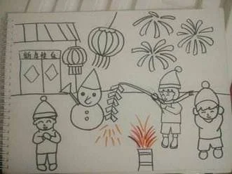 春节简笔画图片情景画_2