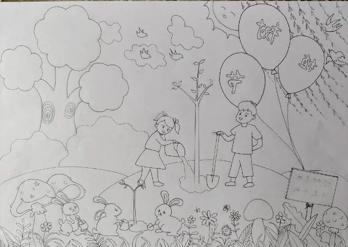 老人种树简笔画_1