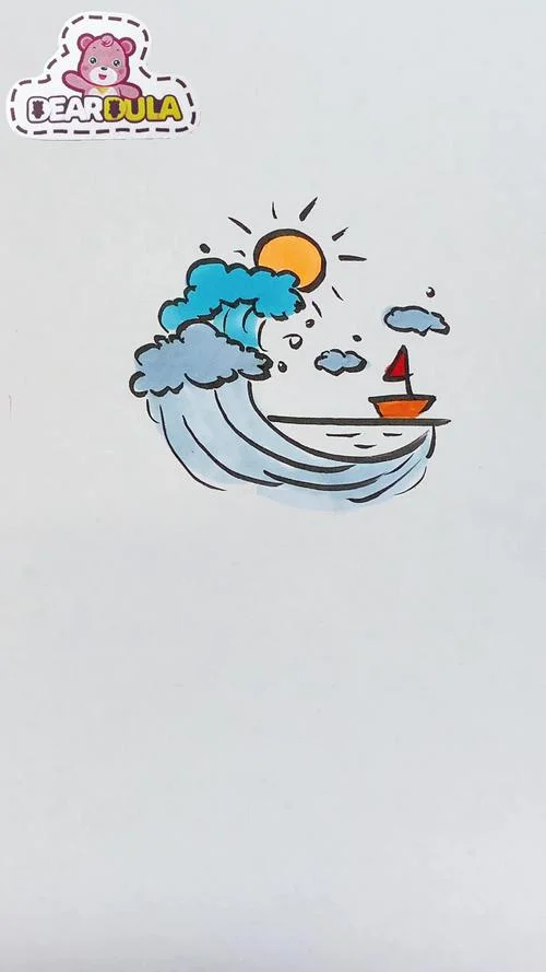 海浪简笔画 马克笔_1