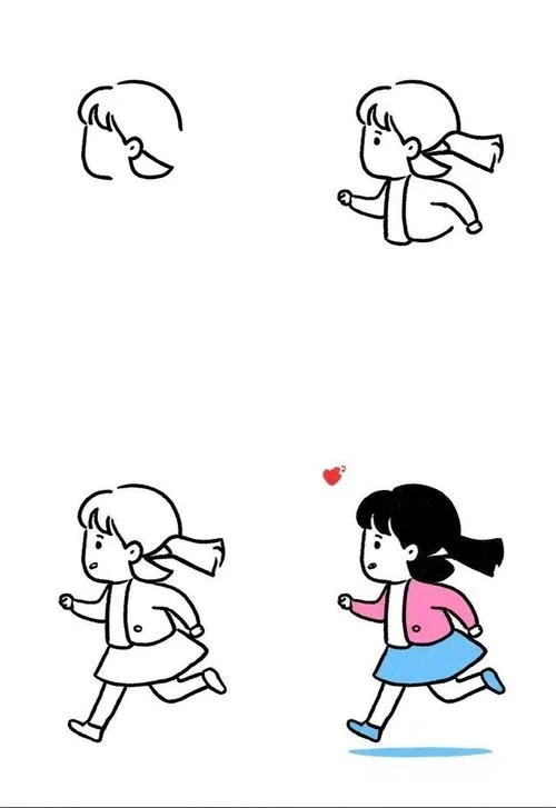 小女孩跑步的简笔画-女童简笔画跑步