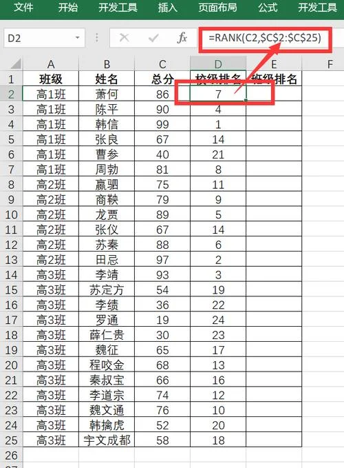 成绩排名次excel_1
