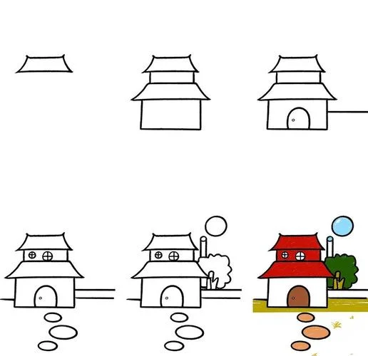 丽江古城建筑物简笔画_2