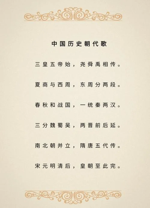 中国历史朝代口诀-中国朝代速记口诀