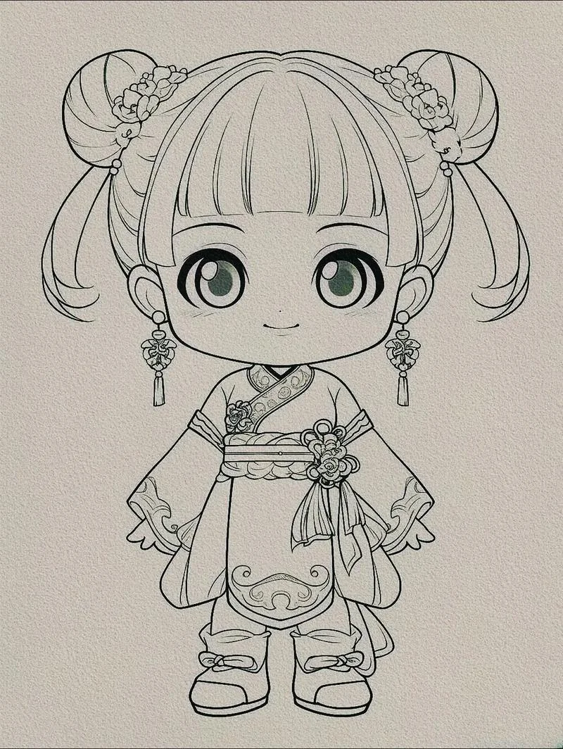 可爱女孩简笔画古风_1