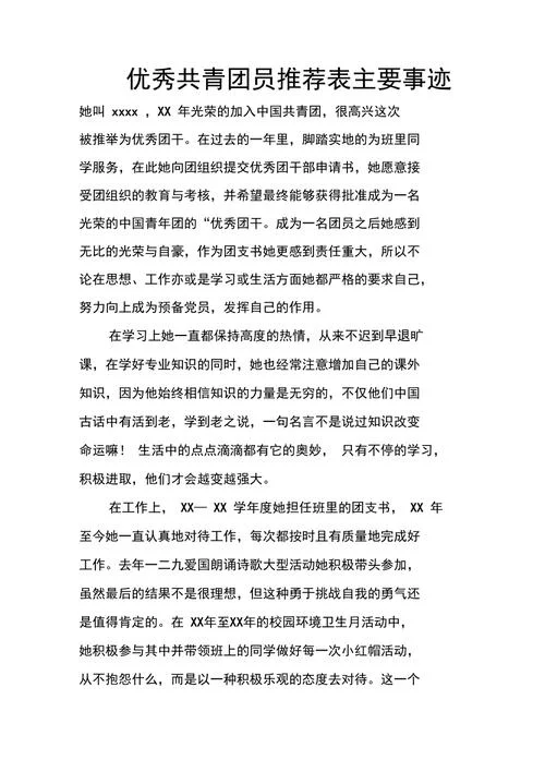 优秀团员事迹简介200-优秀团员事迹简介