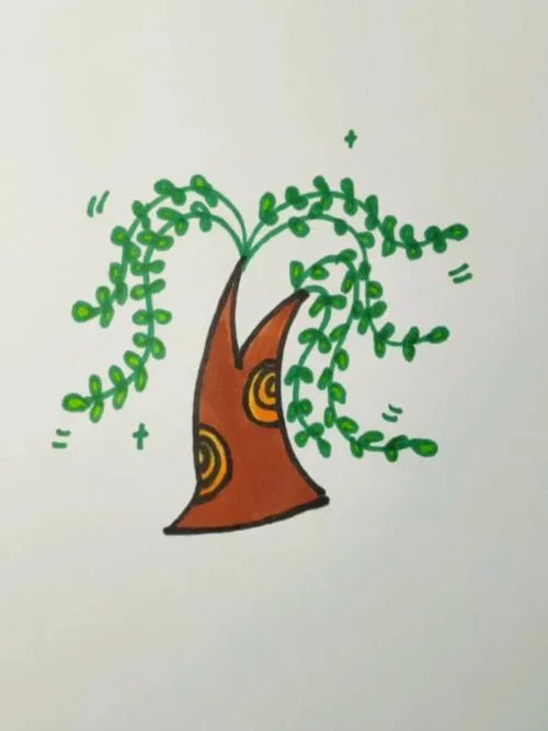 垂柳简笔画画法步骤图_2