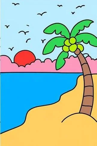 椰子树的简笔画彩色_1