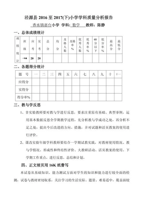 小学考试成绩分析-小学成绩分析