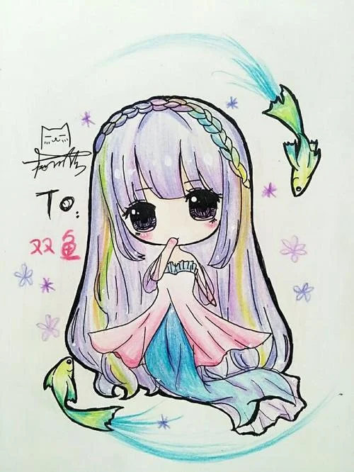 双鱼座女孩简笔画_1