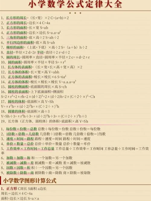 小学生必须掌握的数学公式-小学生必学数学公式