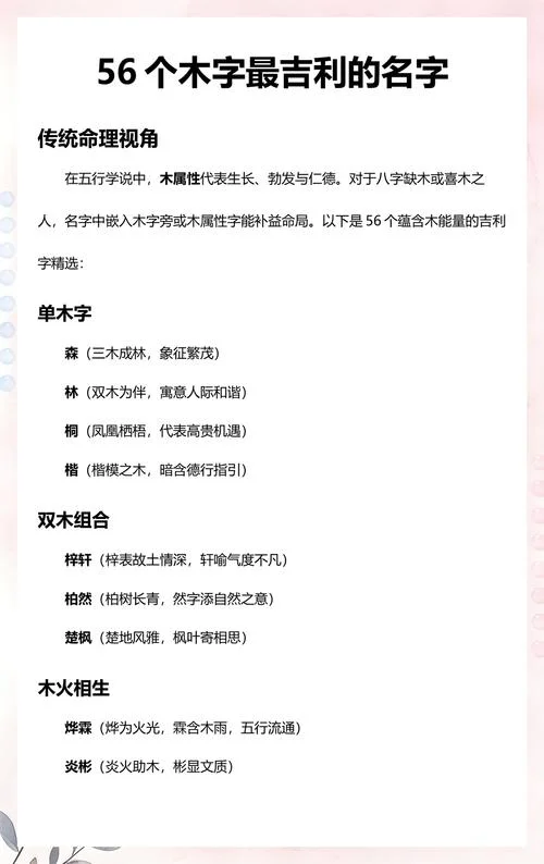 五行缺木八字喜木起名_2