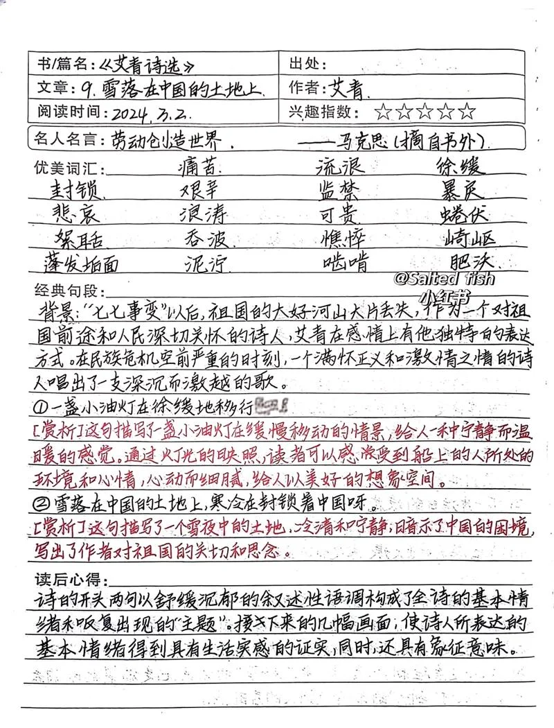 艾青诗选摘抄加感悟_1
