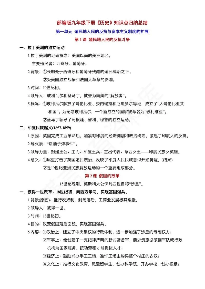 初中历史中考考点必背_1