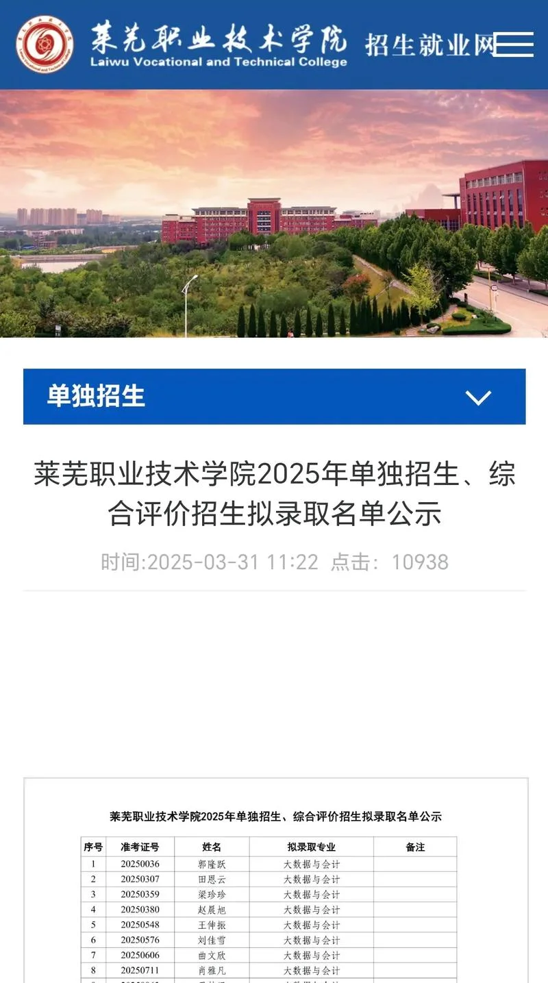 莱芜职业学院单招成绩_2