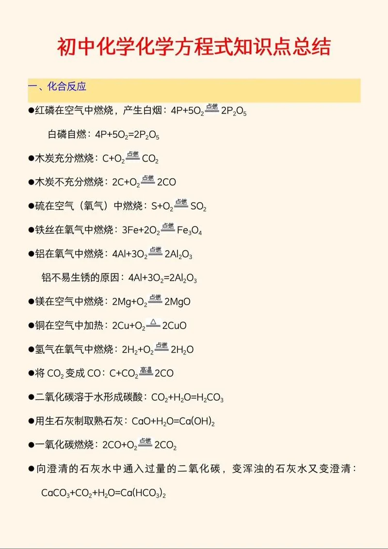 中学化学反应方程式-中学化学方程式