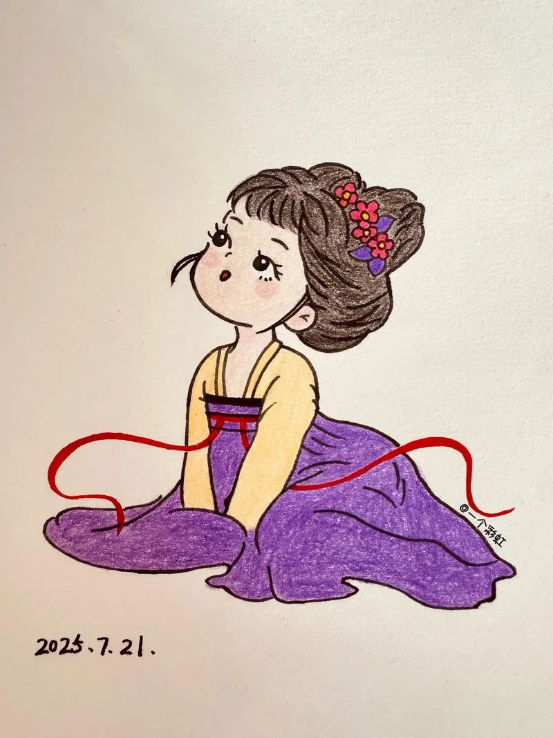 古风人物简笔画女孩_1