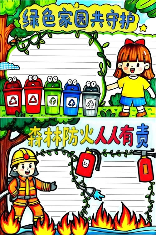 森林防火手抄报三年级_1