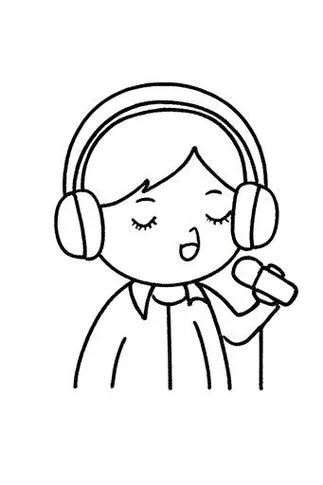 女孩唱歌简笔画-女孩唱简笔
