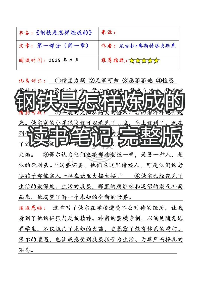 阅读钢铁是怎样炼成的读后感-钢铁是怎样炼成的读后感