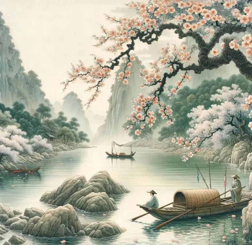 桃花尽日随水下一句_2