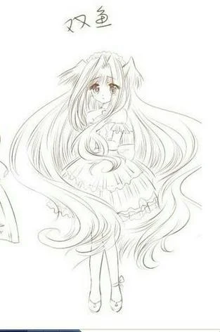 双鱼座女孩简笔画_2