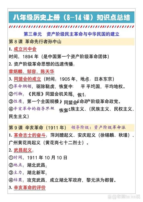 初二上册历史知识点总结-初二上册历史考点