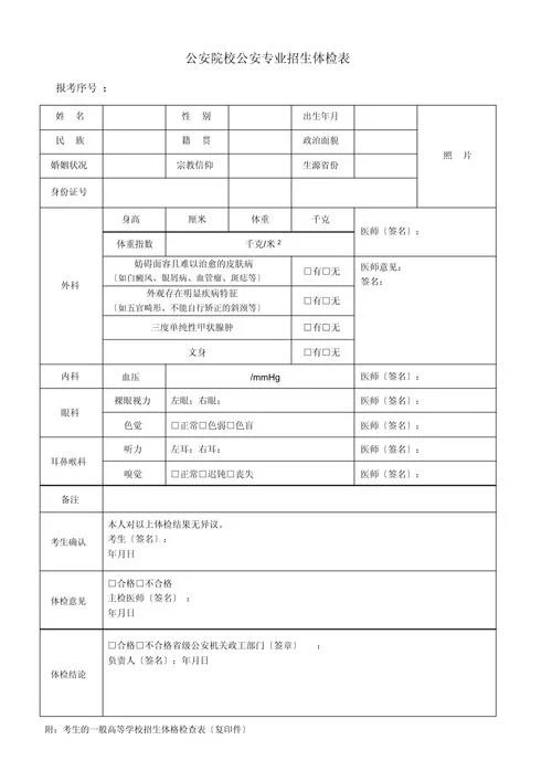 公安公务员体检标准项目表_1