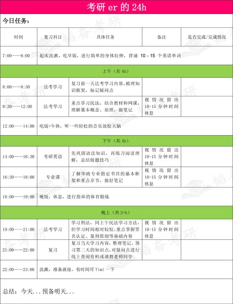 24考研计划安排表详细-24 考研计划表安排