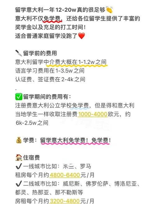 留学意大利费用表图片-意大利留学费用清单