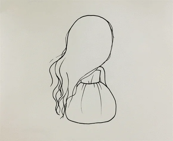 女生背影简笔画坐着_2