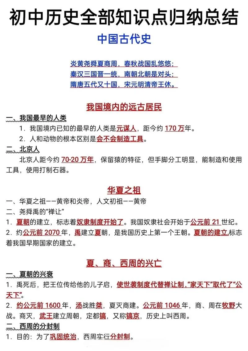 中国历史知识点大全-中国历史知识点汇总