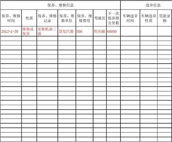 汽车保养记录表怎么做_1