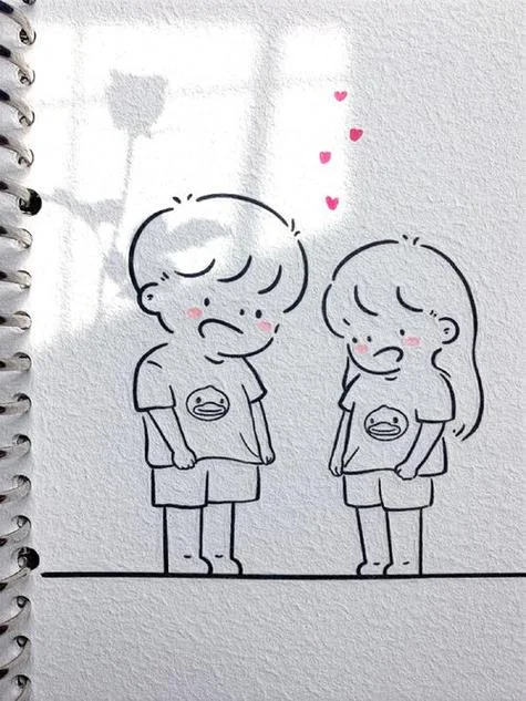 情侣简笔画萌萌哒少女_2