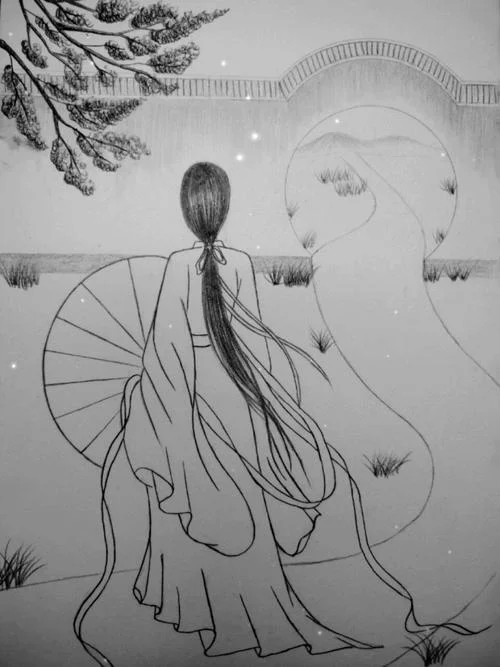 古代美女背影简笔画_2