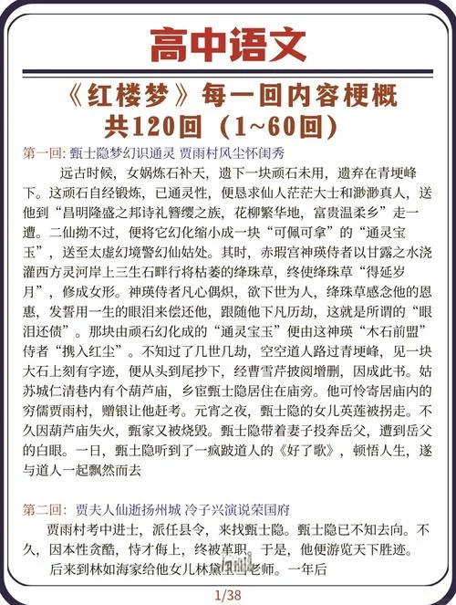 红楼梦章节概括及章节感悟_1