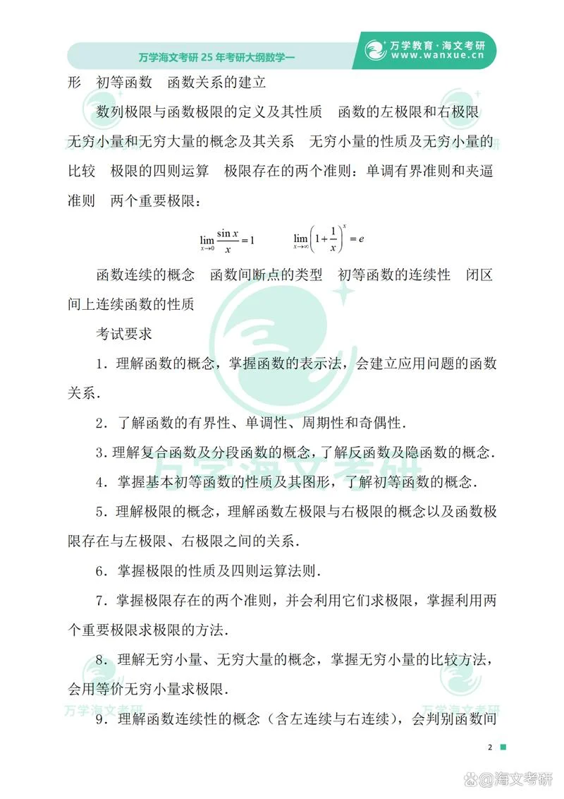 2020年考研大纲数学一-2020考研数学一