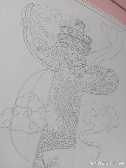 华表柱上的神兽简笔画_1