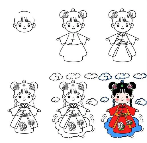 汉服图片动漫简笔画_2